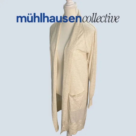 A New Day Cream Longline Cardigan XS/S Lightweight Open Front Neutral Basic - Picture 2 of 4